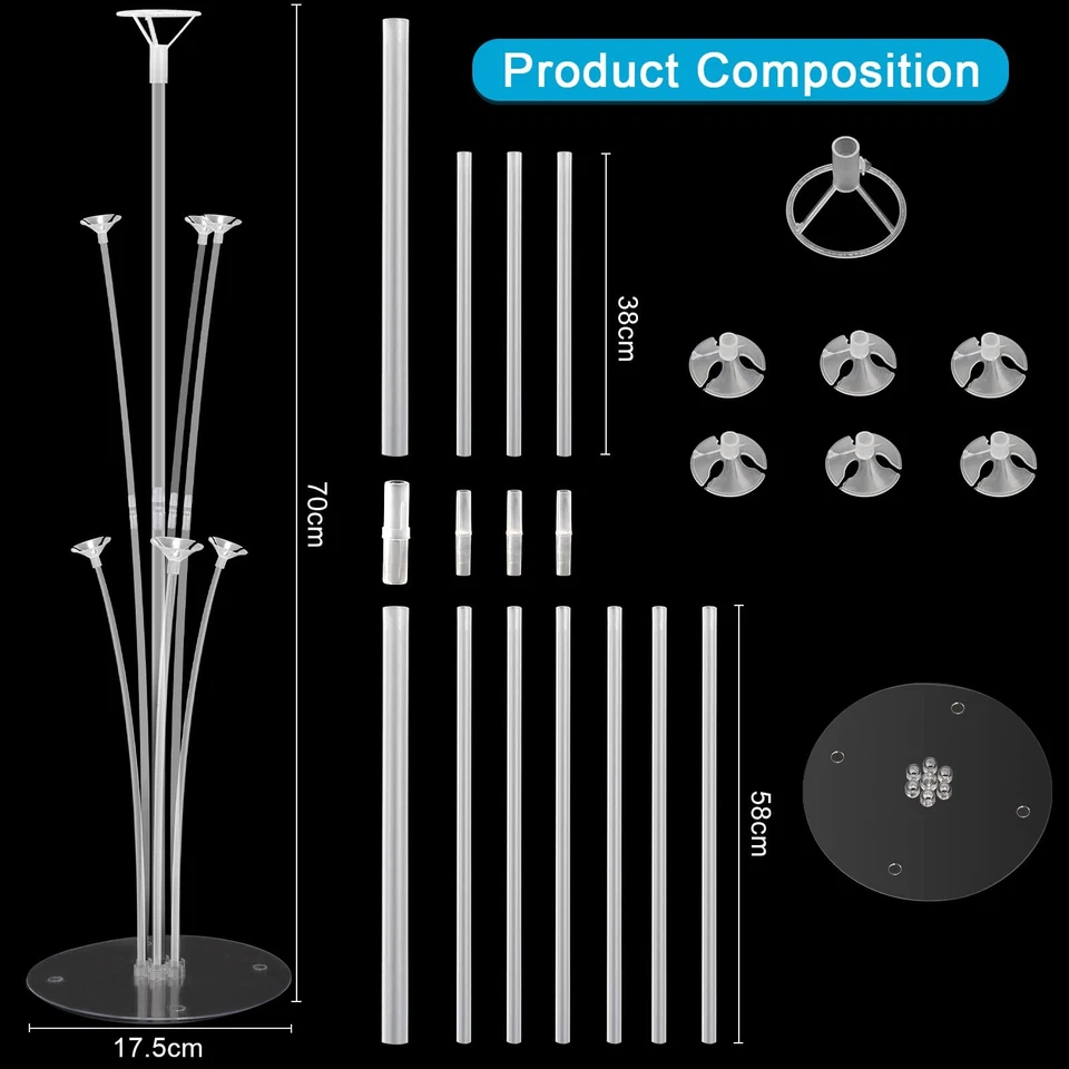 SUPPORTO PALLONCINI 6 PEZZI STICK TRASPARENTI SOSTEGNO FESTE COMPLEANNI DECORAZI - Immagine 2 di 4