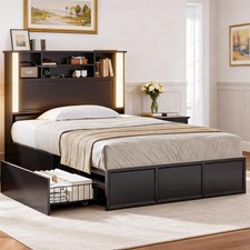 Twin Size Bed Frame with Bookcase Storage Headboard and 4 Drawers