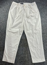 Lands' End Women's White 100 Cotton Pleated Trousers Pants Size 18W Regular