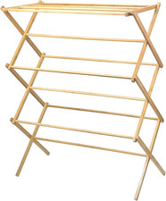 Wooden Clothes Drying Rack for Laundry - Collapsible Folding Bamboo Laundry Dryi