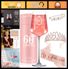60th Birthday Gifts for Women - Sash, Crown, Rhinestone Tiara  Engraved Wine Gl