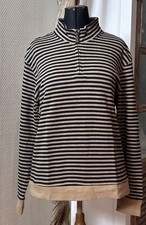 Hübscher wärmender Feinstrick  Pullover Gr.LBeigebraun Schwarz Troyer Kragen