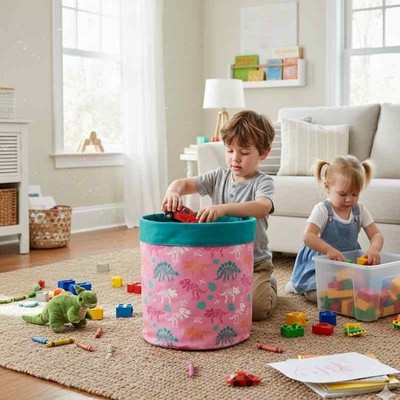 Dinosaurier Spielzeugkorb Aufbewahrungstasche faltbar Kinderzimmer Ordnung Wäsche Organizer Rosa