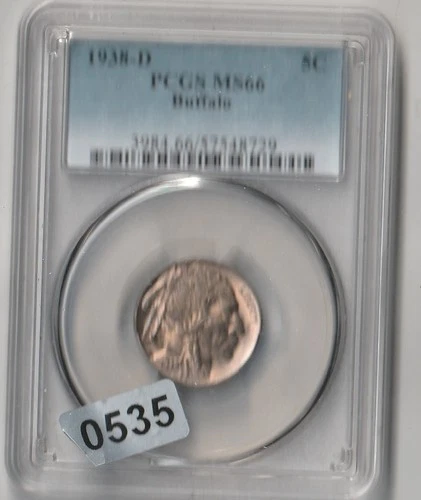 PCGS MS66 1938 D BUFFALO NICKEL GEM COIN 0535