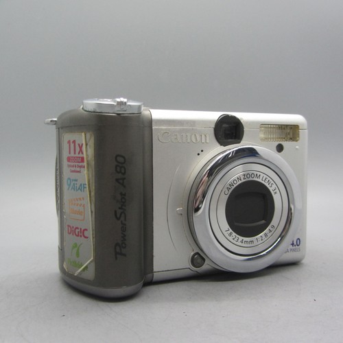 Canon PowerShot A80 4.0MP Flip Screen Digital Camera Silver Tested