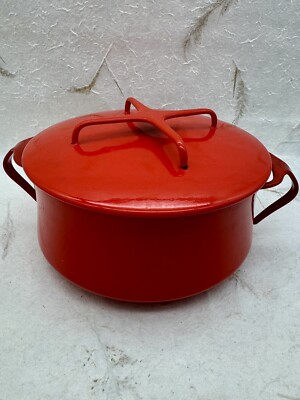 Vintage MCM Dansk Quart Red Enamel Kobenstyle Casserole Dutch Oven Trivet  Lid