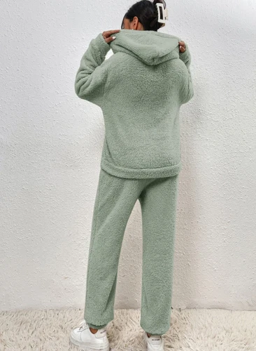 Ladies Hooded Fleece Fur Tops Nightwear Pants Pyjamas Teddy Bear Lounge Wear Set - Picture 8 of 22