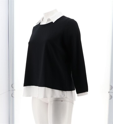 Isaac Mizrahi French Terry& Woven Layered Top Black S NWOT (256