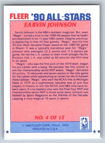 1990 Fleer All-Stars Magic Johnson #4 - Picture 2 of 2