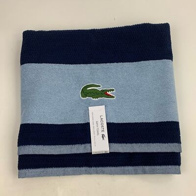 Lacoste Bath Towel Navy Blue Light Blue Alligator logo 30x52 inch