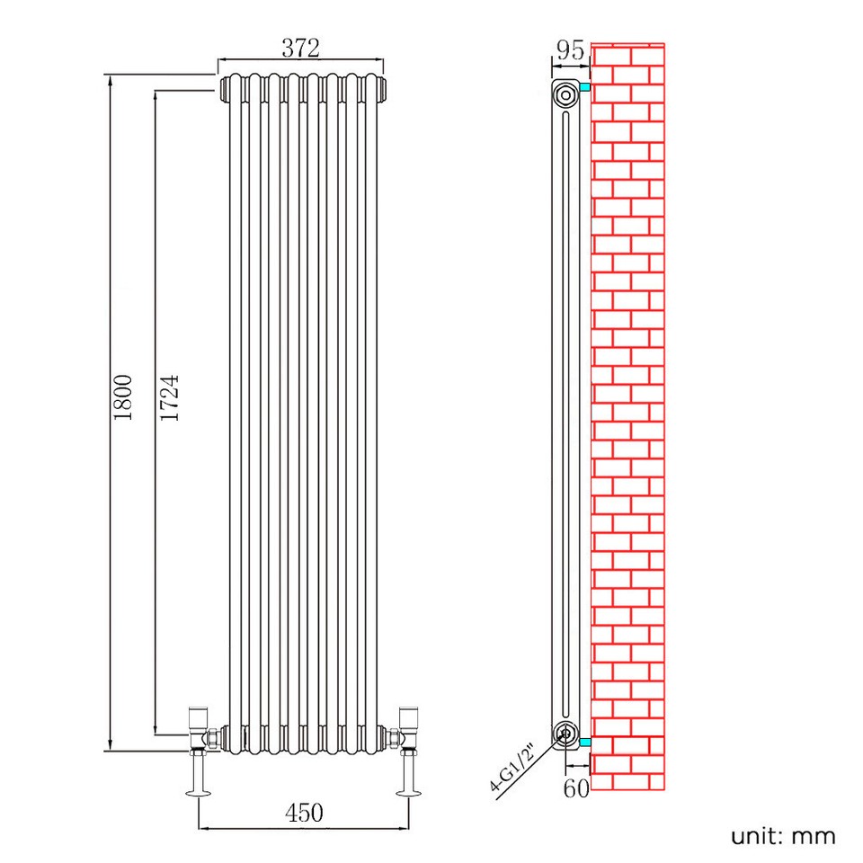 Traditional Radiator 2 3 Column Cast Iron Style Horizontal Vertical ...