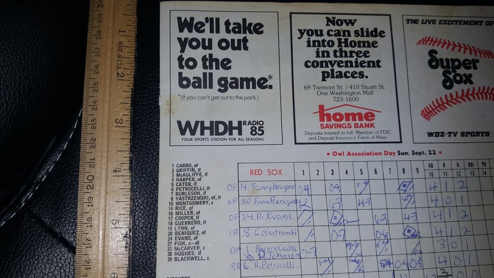 1973 BOSTON RED SOX vs NY YANKEES SCORE CARD SCORE SHEET YASTRZEMSKI