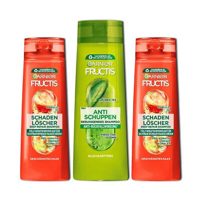 3tlg GARNIER FRUCTIS Shampoo Schadenlöscher, 2x250 ml +  Anti-Schuppen