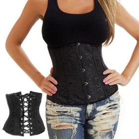 Plus Size Sexy Lace up Boned Corset Overbust Top Punk Waist Cincher Shaper Black