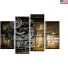 Gallery Wrapped Steampunk Wall Art in Metallic Finish - Ready to Hang Decor