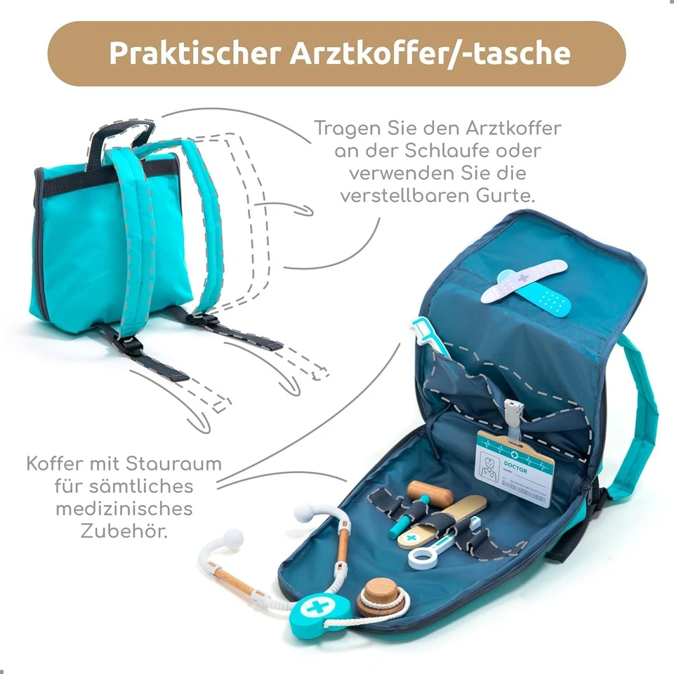 UMU Arztkoffer Kinder Spielset aus Holz mit Arztkittel, Stethoskop, Zahnarzt ... - Bild 4 von 4