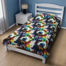 Cute Puppy Dog Color Splatter Velveteen Plush Blanket Gift for dog lover