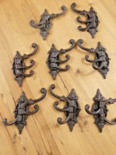 8 Cast Iron Antique Style SWIVEL Coat Hooks Hat Rustic  **READ DESCRIPTION*