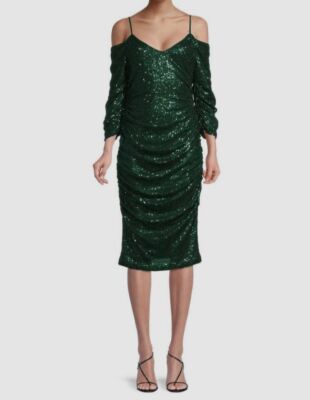 black halo green dress Black Halo One-Shoulder Sash Side-Slit Maxi Dress In Green - 86% Off