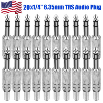 20 Pack 1/4'' Male Stereo Audio Cable Jack Connector plugs  For TRS Audio USA NEW