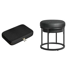 SONGMICS HOME Travel Jewelry Case, Jewelry Organizer, Ottoman Footstool, Roun...