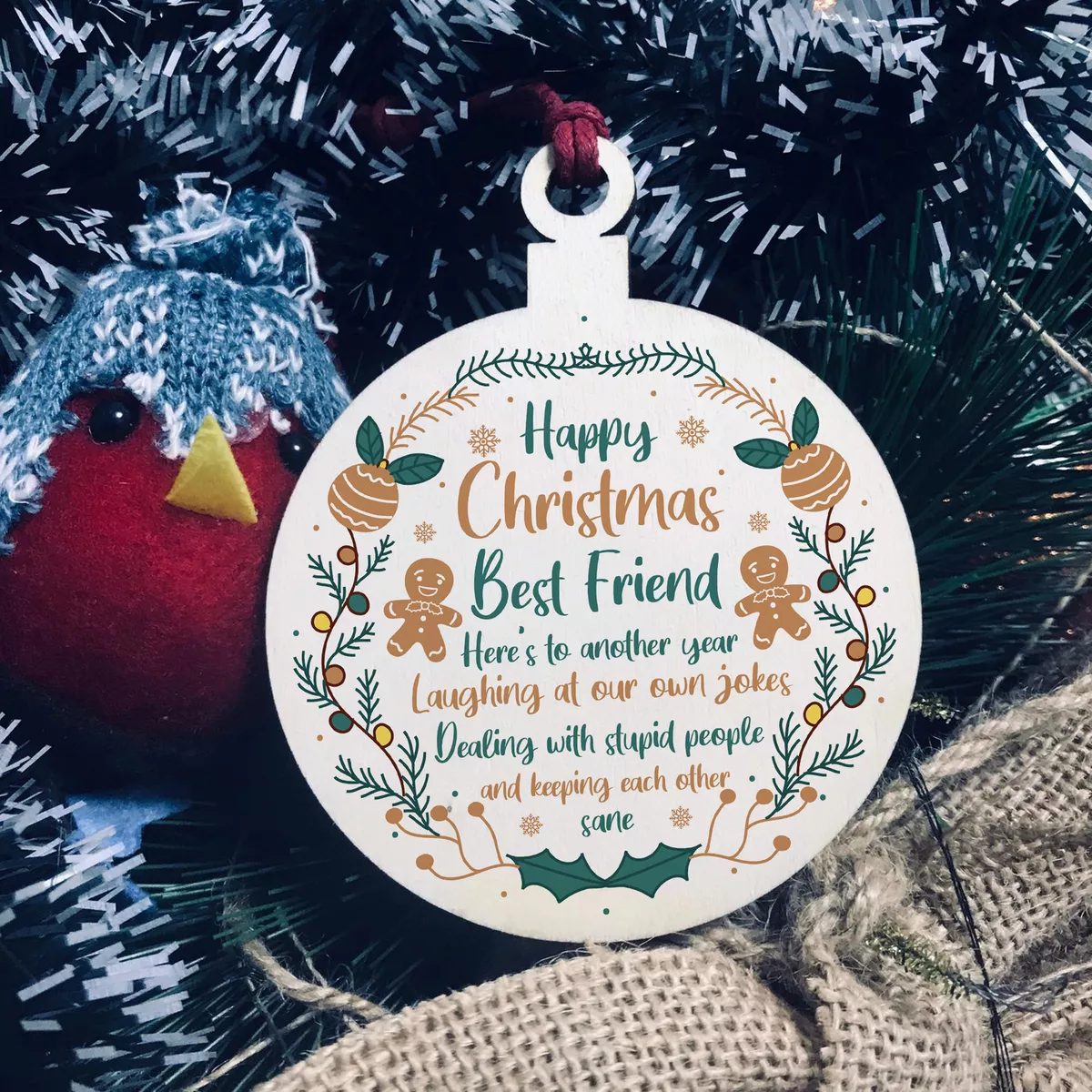 Best Friend Christmas Gift Wood Bauble Tree Decoration Friendship