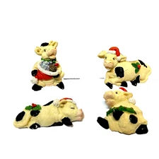 Vintage Christmas Cows Santa Hat Resin Refrigerator Magnets Lot of 4