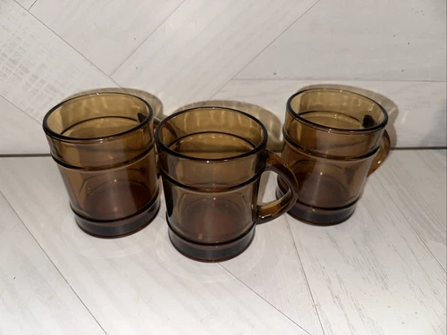 Vintage Fire King Ranger barrel amber glass set of 3 mugs cups Anchor Hocking