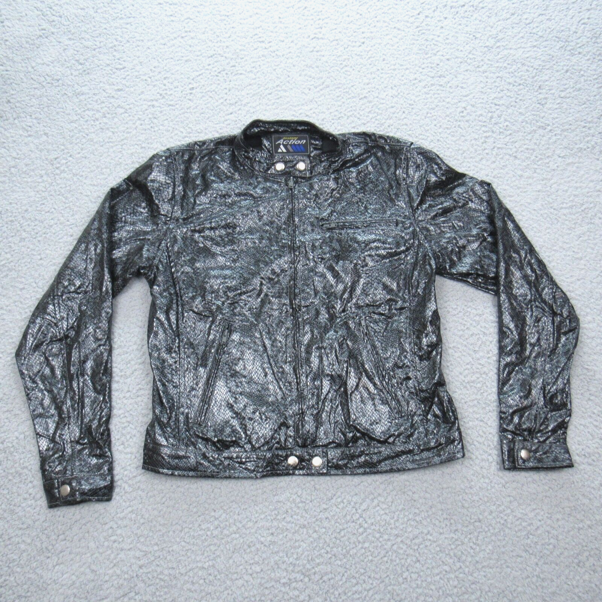Faux Snakeskin Reptile Print Black Jacket M Vintage Y2K 90s Retro 
