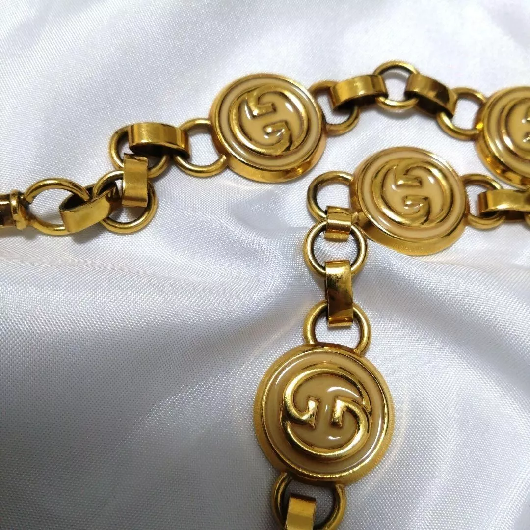 GUCCI BELT Chaîne Authentique Logo Vintage Rare GP Or GG Gravé Collier Occasion