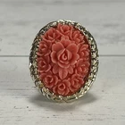 Vintage Pink Rose Cameo Style Ring Adjustable Costume Jewelry 1960s Victorian