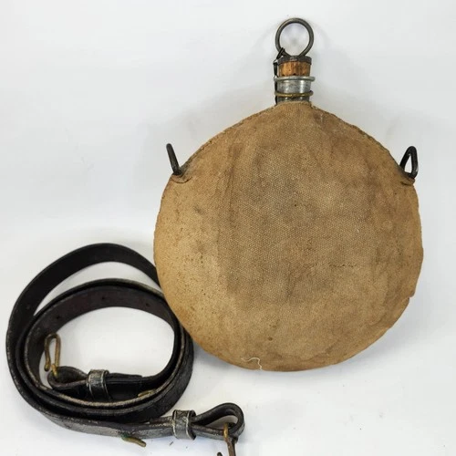Antique US Military Canteen, cork, leather strap -   Pre World War 1