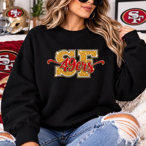 49ers Glitter Sweatshirt Women's San Francisco Football Game Day Crewneck - product listing photo