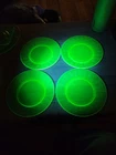 set of 4 vintage uranium glass, depression era, 8 in plates with dimple pattern