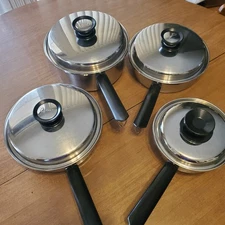 AMWAY QUEEN 8 Pc Pans Skillet 3Ply Stainless Steel Vtg USA Read  1,1.5,2.5 qt