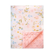 Reversible Muslin Minky Soft Baby Blankets for Girls, 40"x30" Plush Fleece Ba...