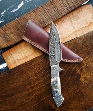 Hand-Forged Damascus Steel Fixed Blade Knife Bone Handle Outdoor