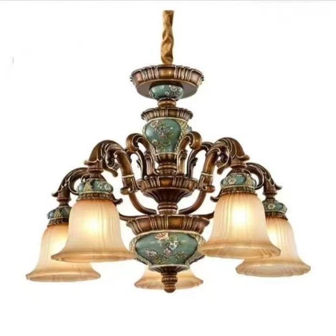 Villa Living Room Chandelier Luxury Resin Fixture Lamp Retro Glass Ceiling Light