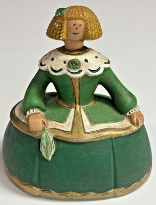 Madrid Young Girl Plaster 6'' FIguine With Green Hoop Skirt Gold Trim Handpainted
