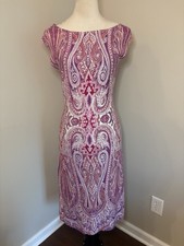 Vintage Mica Y2K Dress White Pink Purple Red Batik Print Cap Sleeves Size Medium