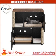 Hidden Cat Litter Box Cabinet for 2 Cats, 2 Tier, Scratch Mats Post, Odor Cont