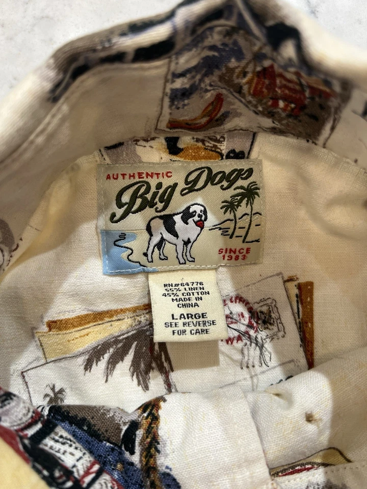 Big Dogs Hawaii Hot Rod Car Aloha Shirt Linen Cotton Button Front Large - Image 3 of 4