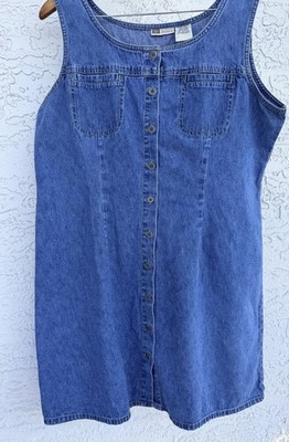 Faded Glory Blue Denim A-Line Sleeveless Button Front Dress w/ Pockets XL 16/18