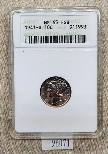 WPCoins ~ 1941-S ANACS Mercury Dime MS65