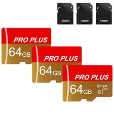 3 Pack TF Card 64GB with Adapter, High Speed Memory Card, UHS-I C10 A1 Memory TF