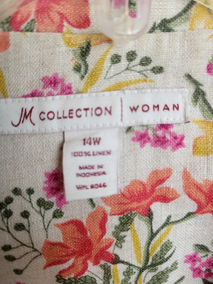 JM Collection 粉色橙色花卉亚麻休闲西装外套女式 14W 码 — 第 2/4 张图片