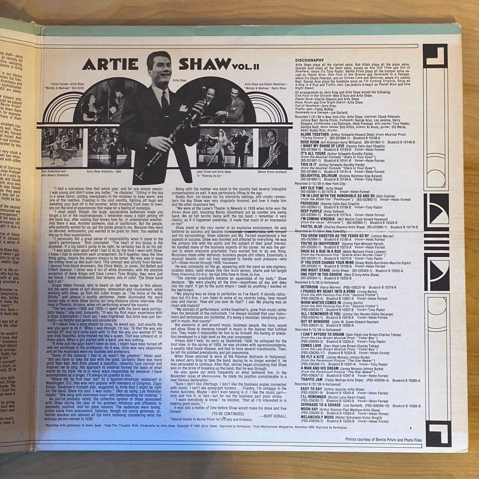 The Complete Artie Shaw Volume 2 1939 12” Vinyl 2 LP Set Bluebird RCA NM - Image 4 of 4