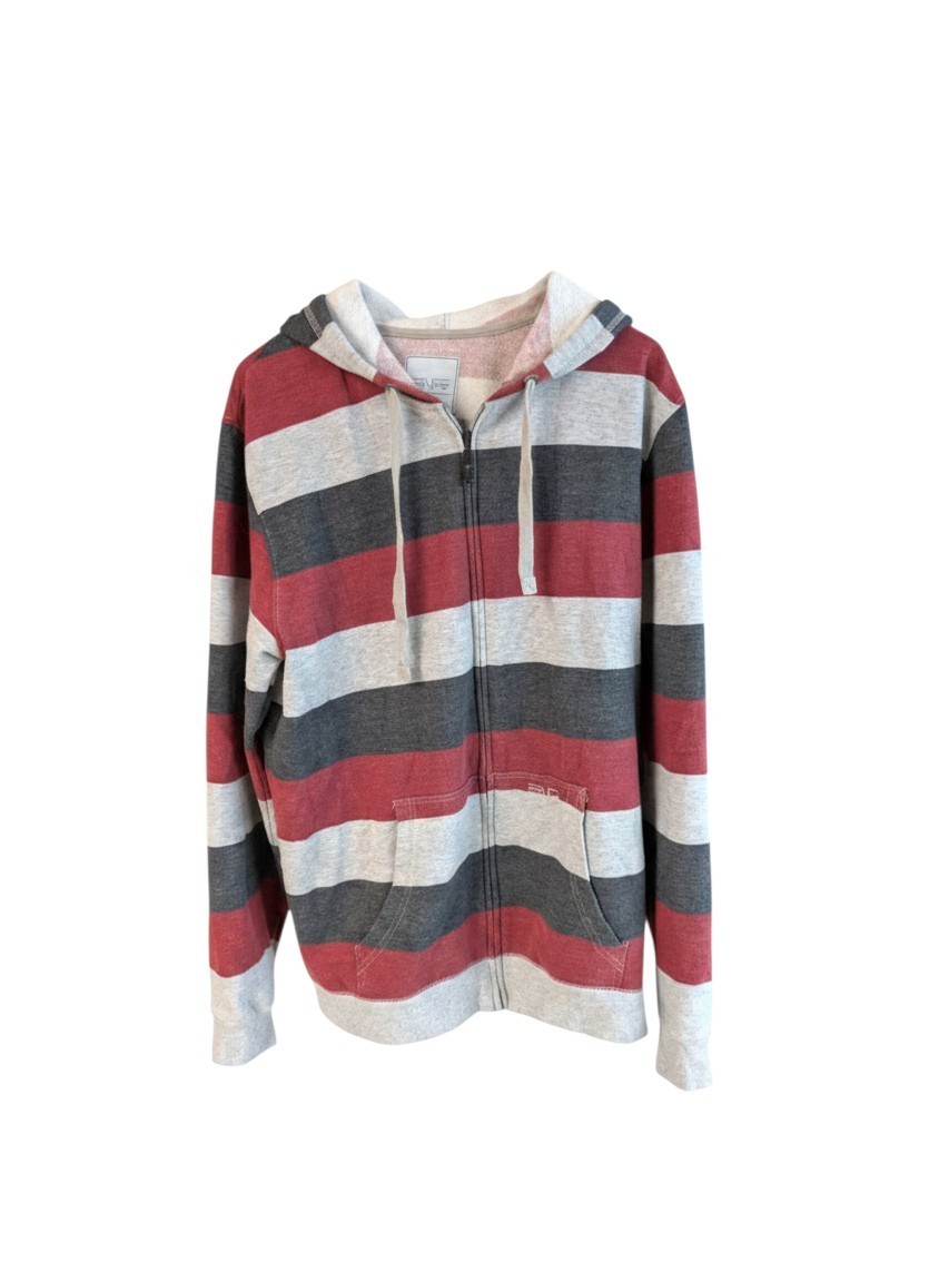 Trinity Collective Striped Zip‑Up Hoodie XL Red Gray Heather Fleece Casual Sweat