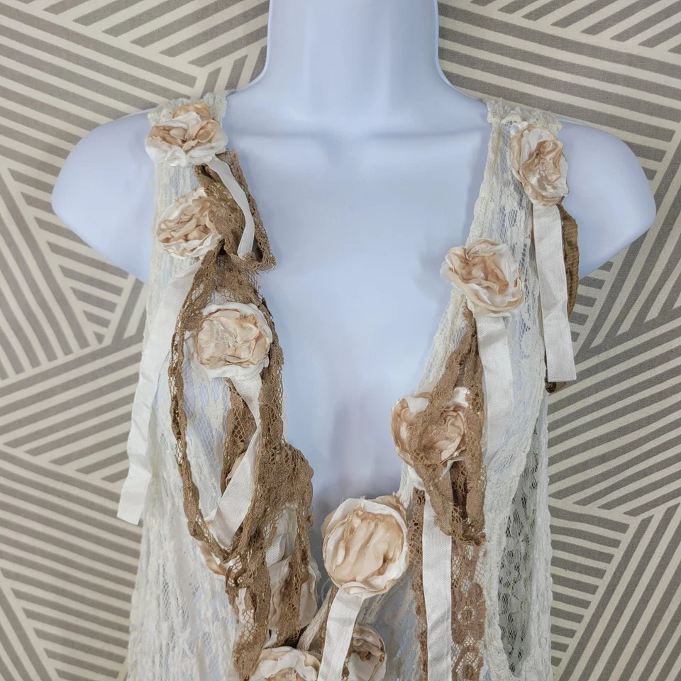 Vintage Lace Vest Sheer Medium Large XL 1X 2X 3X Romantic Long Whimsigoth Fairy - Image 3 of 4