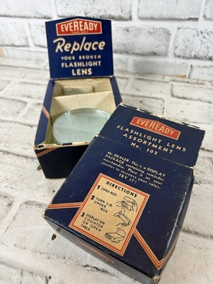1940s Eveready Flashlight Lens Replacement Asst In Original Counter Display Box